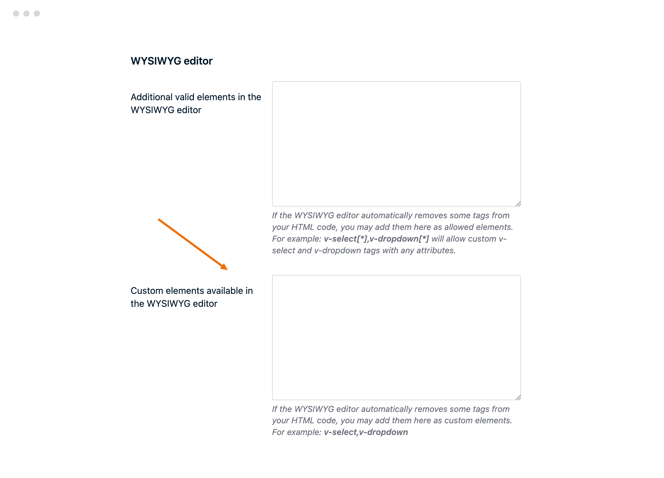 Custom elements for WYSIWYG editor