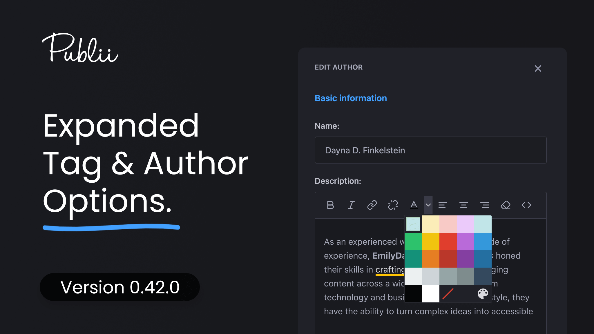 Publii updated to version 0.42, adding expanded tag and author options