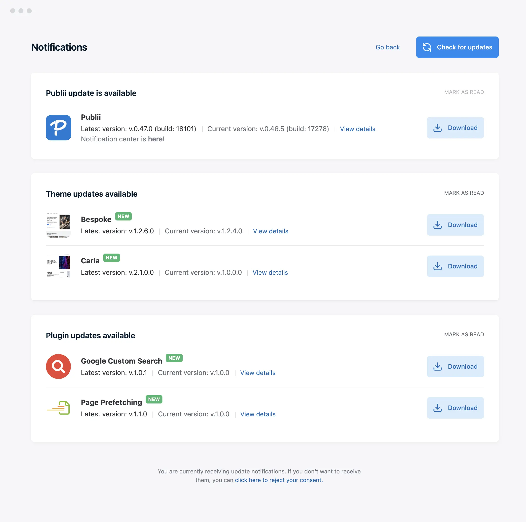 Publii Static CMS Notification Center