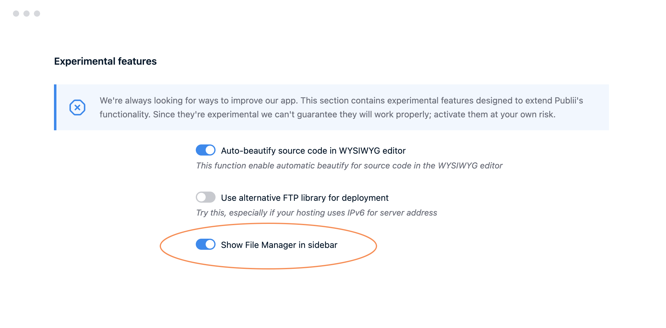 File manager in sidebar 