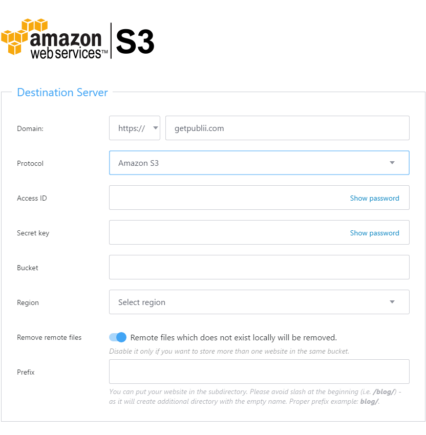 Publii supports Amazon S3