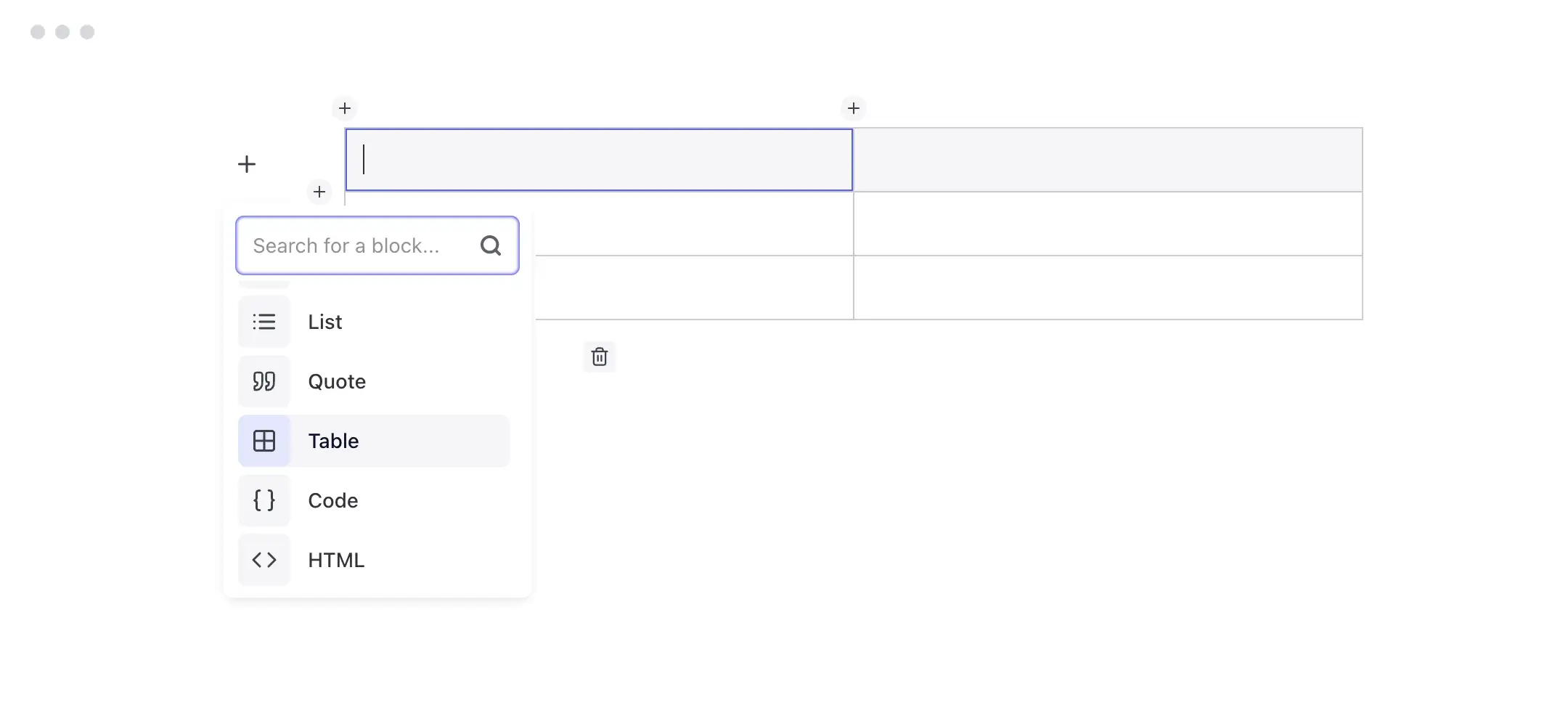able block in the Publii Block Editor.