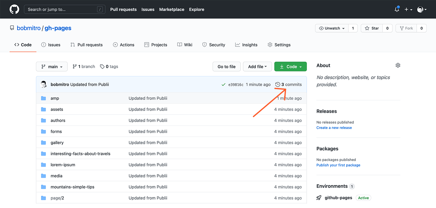 Github Pages commits button