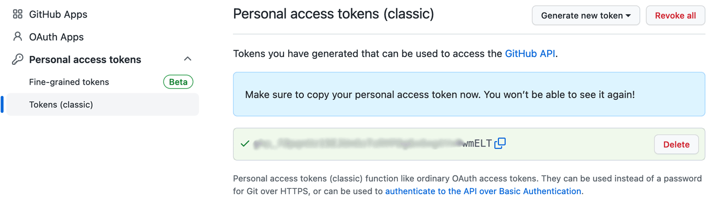 Copy personal access token