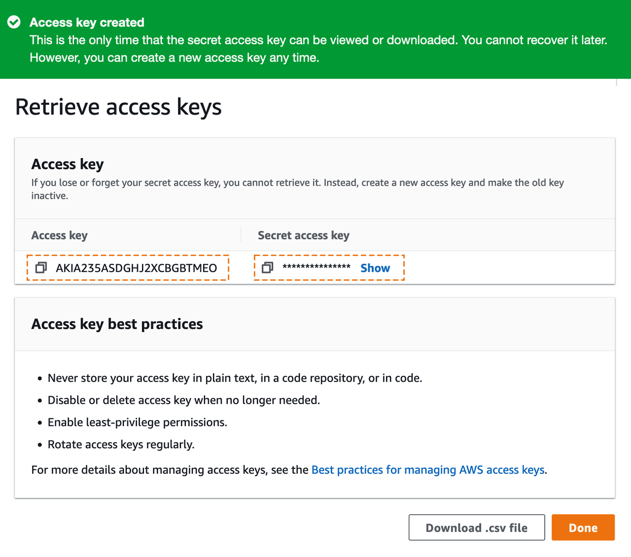 Access Key Id and Secret access key