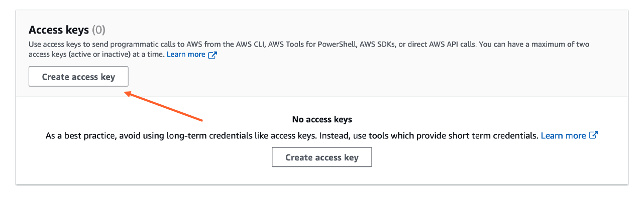 Creating access key
