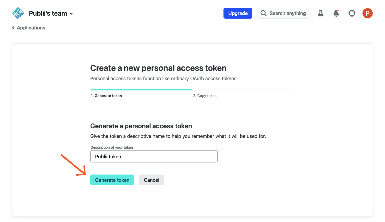 Generate a personal acces token 