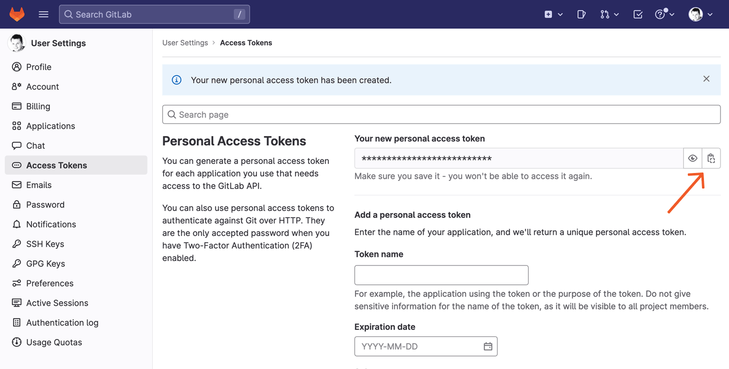GitLab new personal access token 
