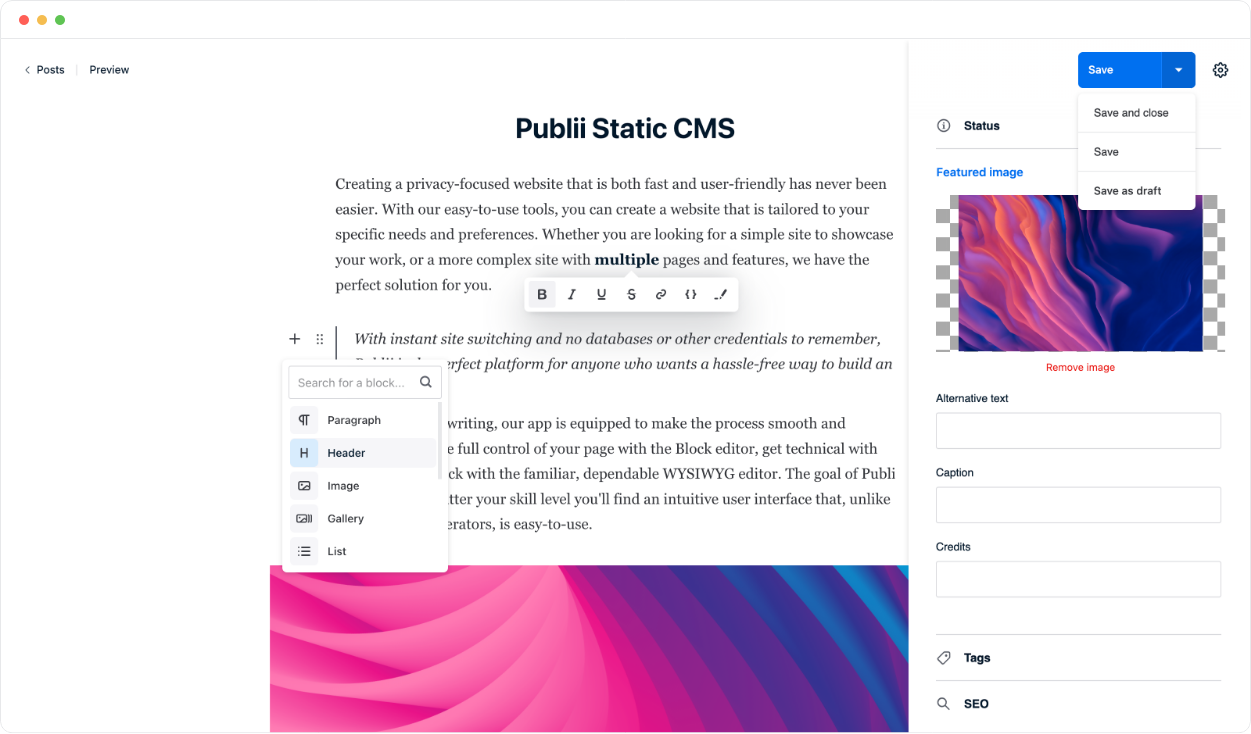 Publii – Static CMS for Fast, Secure, GDPR & CCPA-Compliant Websites